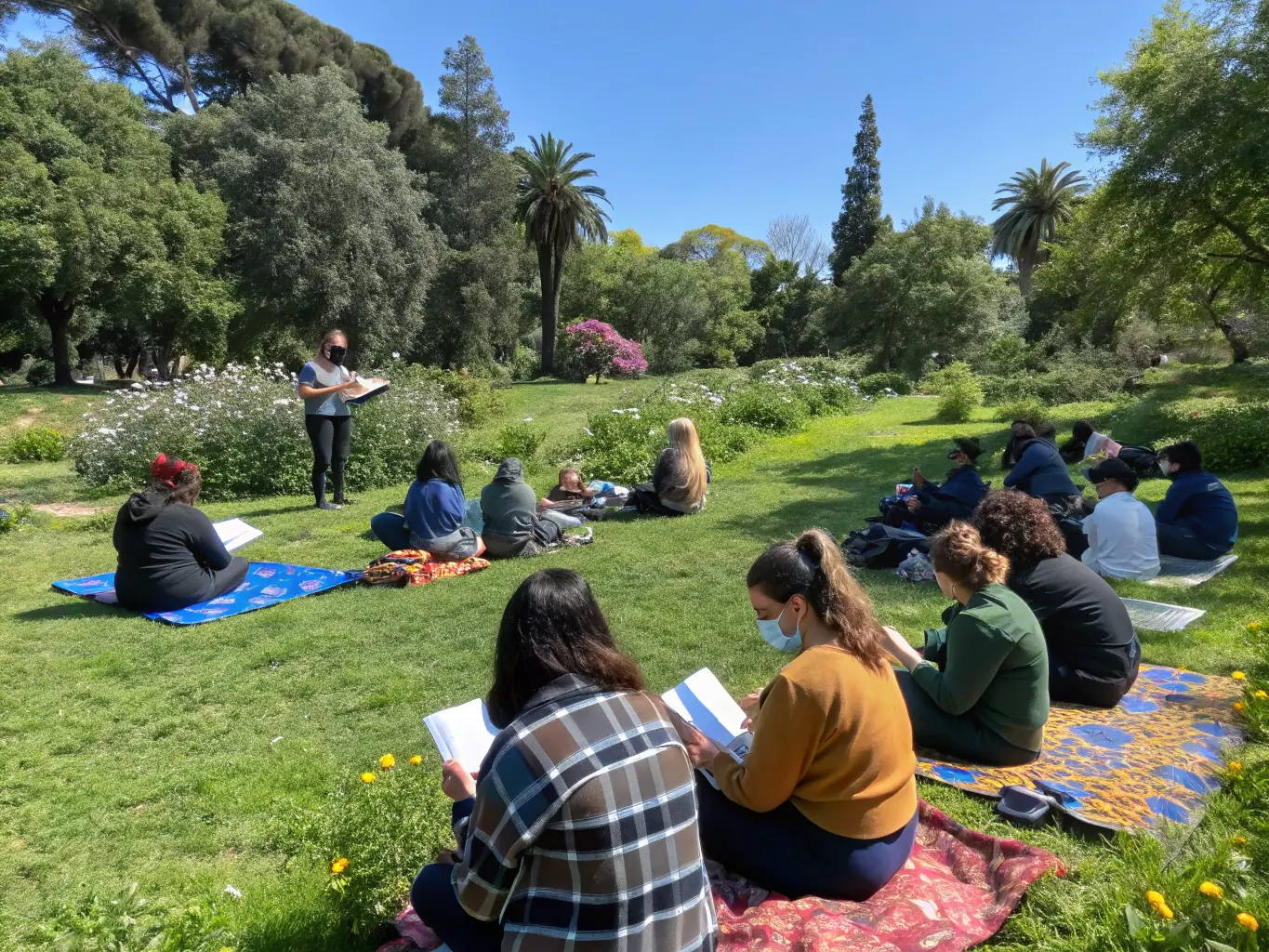 A photograph of association members attending a workshop on sustainable hunting practices, led by an experienced conservationist in a forest setting.
