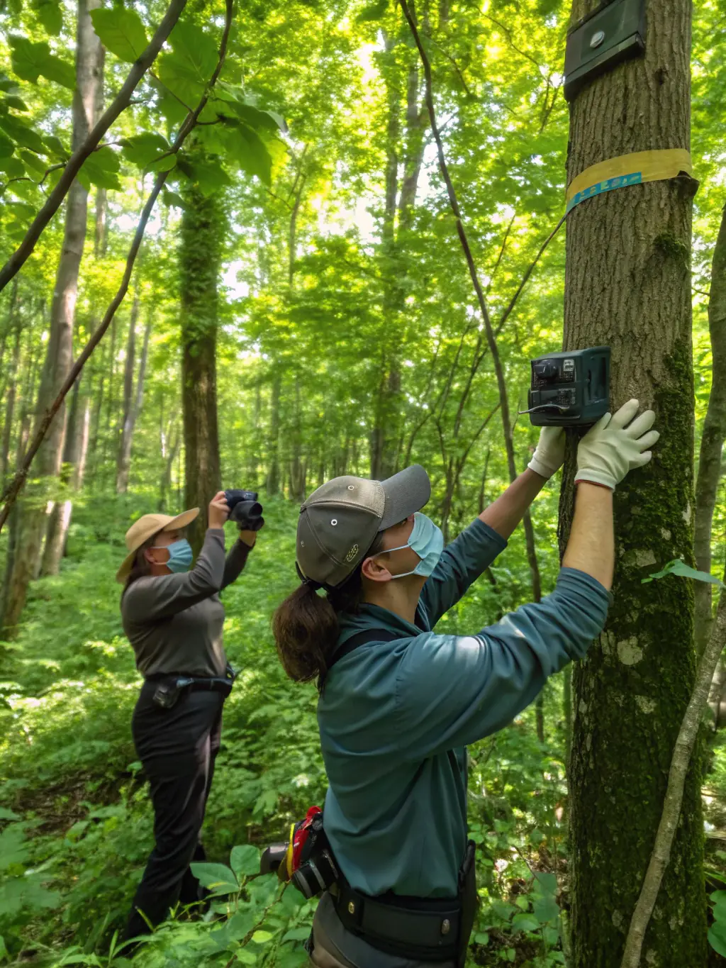 A scenic view of the Écouves forest during a wildlife census, showcasing the association's commitment to monitoring and preserving local biodiversity.