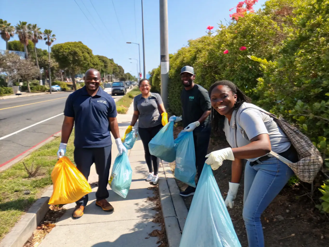 A group of ASSOCIATION DE CHASSE DE LA FOSSE A LA FEMME members participating in a community cleanup event, collecting trash and debris from a local park.